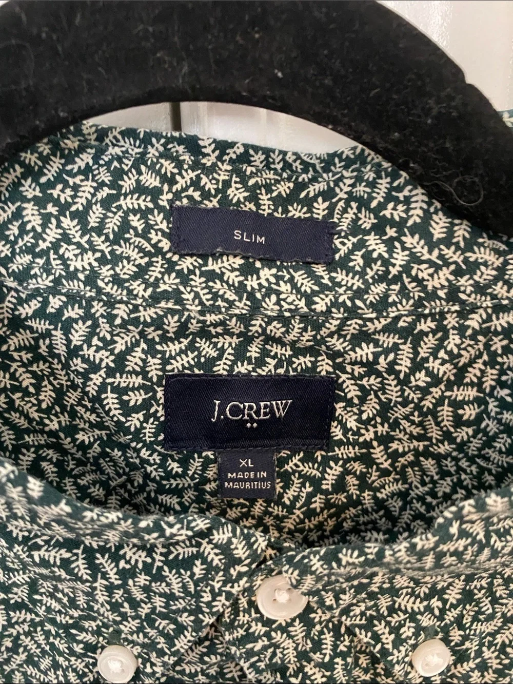 J. Crew Button-Down Shirt in Dark Green with White Micro Pattern